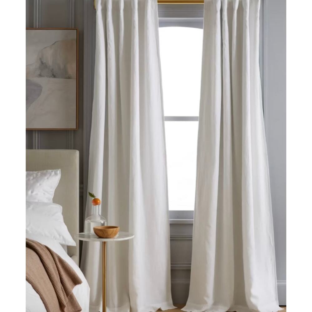 Quince European Linen Room Darkening Curtain 48X96  White #1